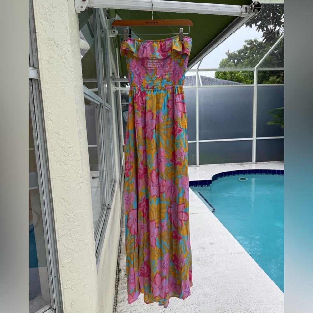 Tiare Hawaii Strapless Dress in Pink and Yellow Floral - Picture 2 of 6